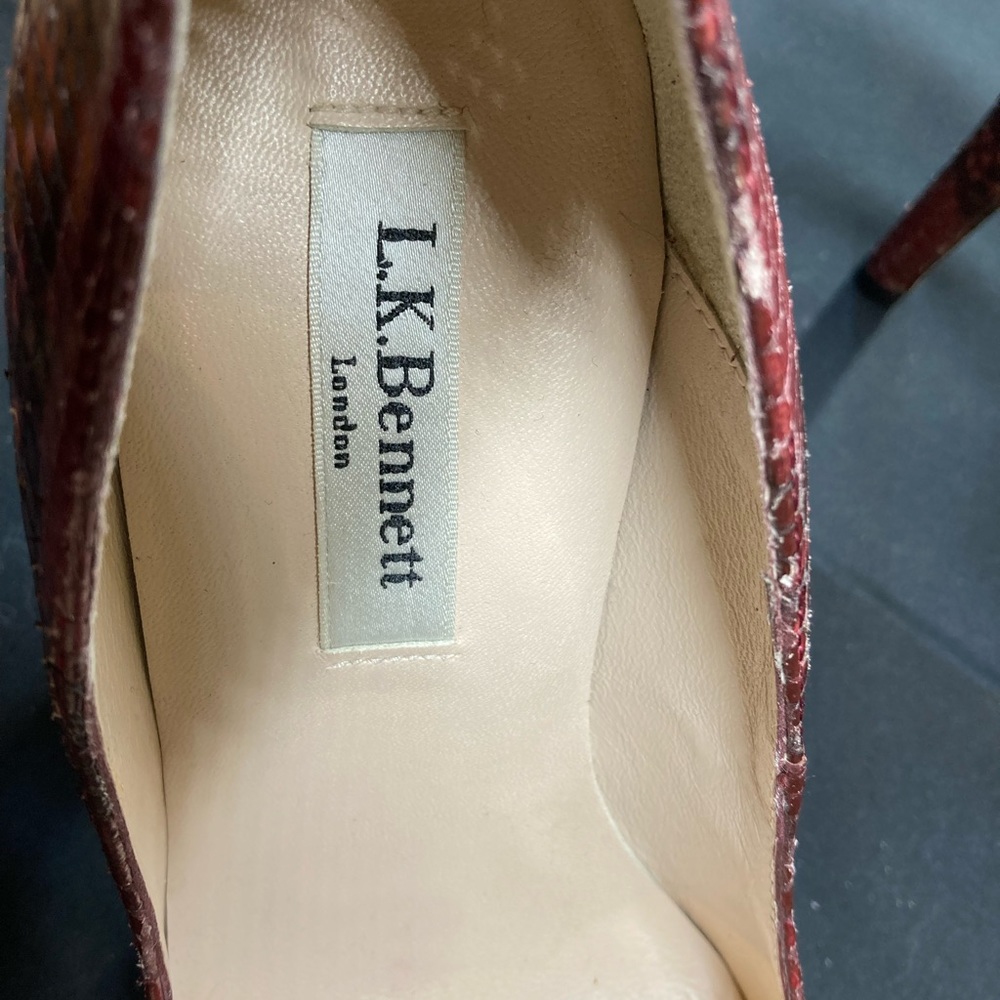L K Bennett Leather Snake Print Heels Red Brown Size 37 UK4 Brand New w Dustbag - Picture 6 of 7